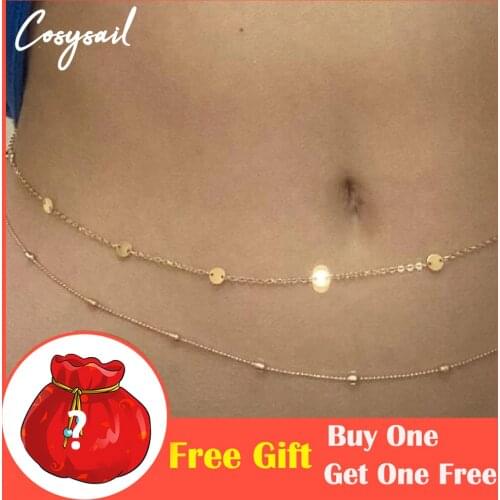 Cosysail Sexy Beaded Link Belly Waist Chain Minimalism Sequin Chain Bikini Body Chain Set for Women Summer Beach Body Jewelry
