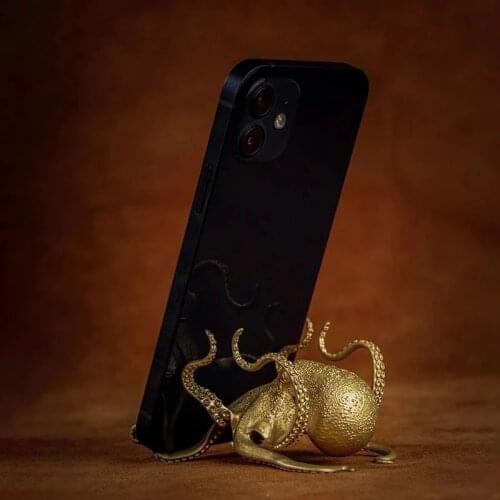 Golden Octopus Bracket Copper-plated Creative Octopus Tablet Computer Phone Holder Small Animal Decorations Office Home Ornament