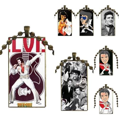 For Girls Men Elvis Presley Necklace Fashion Long Chain With Rectangle Necklace Jewelry