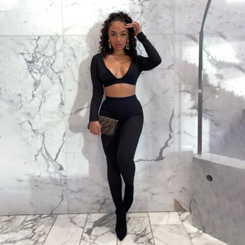 Imcute Women Sport Two Piece Set Spring Streetwear Long Sleeve Crop Top+High Waist Leggings Matching Set Sexy 2 Piece Outfits