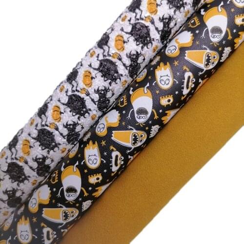 Monsters Printed Glitter leather, Ghosts Printed synthetic leather, Suede Faux Leather Sheets For Bow 21x29CM KM649