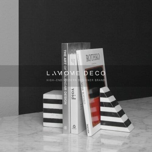 Stone Bookend Stop Black and White Striped Marble Geometry Bookend Decoration Studyroom Desktop Room Library Decor