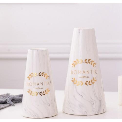 1pc Marbled Cearamic Vase Olive Branch Flower Vase Conical Water Planting Container Home Decorative Wedding Gift