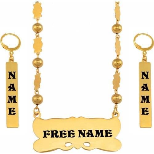 Anniyo Customize Name Necklace Earrings Sets Marshall Hawaiian Sets Personalise Letters Jewelry Micronesia Chuuk #059821