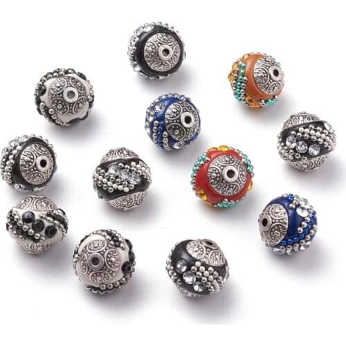 10pcs 20mm Handmade Indonesia Round Beads for DIY jewellery making supplies Mixed Color with Alloy Findings Hole 2mm F80