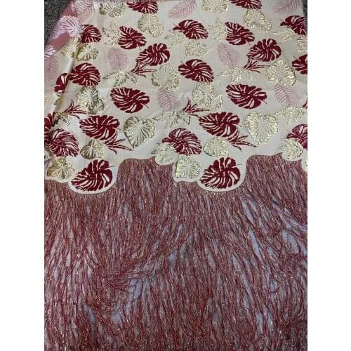 Wine Feather Lace 2021 New Design Jacquard French Nigerian Lace Fabric High Quality Brocade African Lace For Evening K48881
