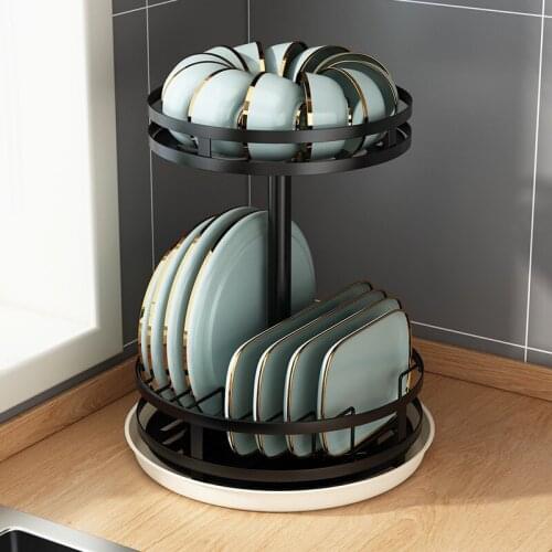 Kitchen Organizer Shelf Bowl And Dish Drying Rack Rotatable Storage