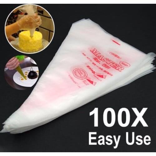 100PCS Disposable Pastry Bag Icing Piping Cake Pastry Cupcake Decorating Bags Fondant Cream Pastry Baking Tool Clear WB 100