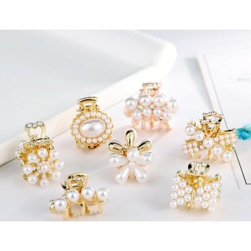 Mini Pearl Hair Claw For Women Girls Retro Rhinestone Flower Crab Claw Clip Small Bangs Hairpins Hair Crab Girl Hair Accessories
