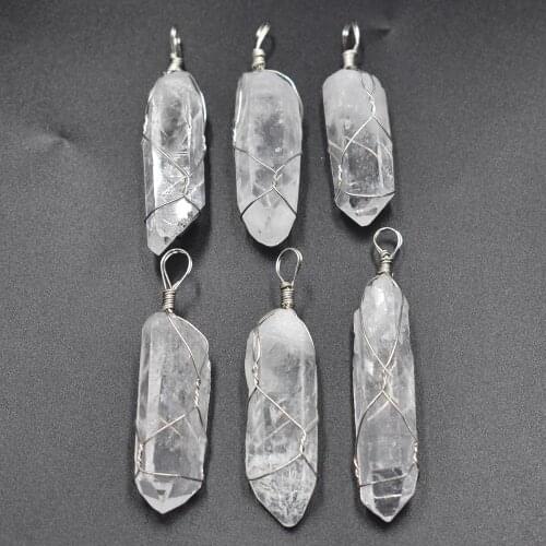 Fashion irregular natural crystal pendant necklace jewelry for jewelry making Winding stainless steel Charm accessories 6pcs/lot