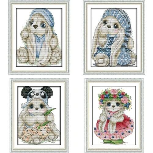 Cute Cartoon Rabbit Cross Stitch Kit Animal Print Pattern Embroidery Kit 14CT 11CT Mini DIY Manual Needlework Embroidery Crafts