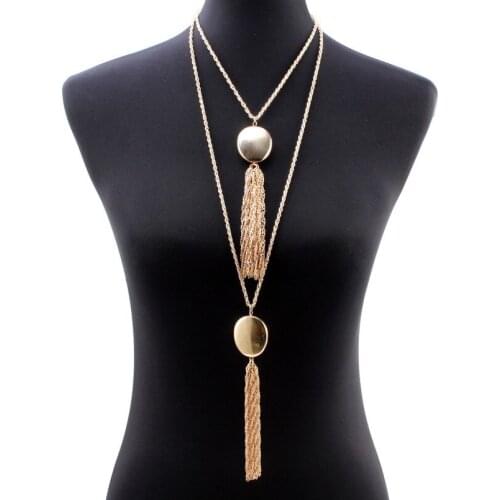 Bib Multi Layers Chunky Chain Tassel Pendant Long Necklace for Women Design Florate Brand Metal Alloy Statement Necklace Jewelry