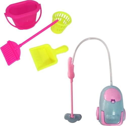 NK One Set Doll Accessories Plastic dolls Cleaning Kit for Girl Household cleaning tools For Barbie Dolls Best Gift For Child DZ