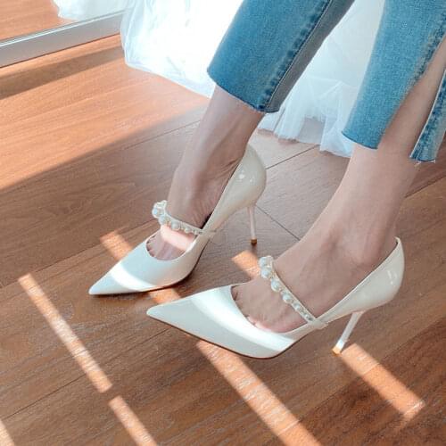 Autumn New Beaded Pointed High Heels Womens Stiletto Fashion Single Shoes High Heels Pumps Bridesmaid Shoes Wedding Dress Shoes