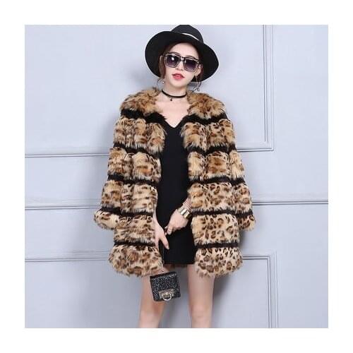 Top brand Fox Women Fashion Fur Leopard Print Coat N81 high quality