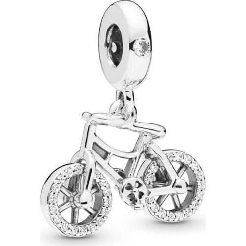 Genuine 925 sterling silver pendant bicycle charms zircon beads fit Europe bracelets & necklaces jewelry making gift for women