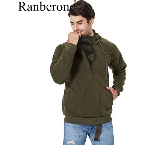 Ranberone Mens Hoodies Pockets Long Sleeve Casual Tracksuit Camouflage Patchwork Sweatshirt Zipper Pullover Male Tops 2020