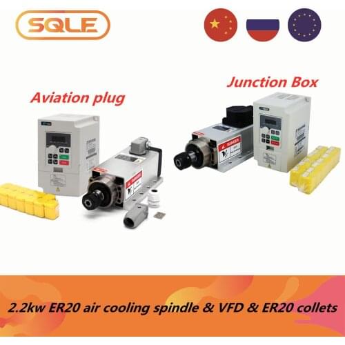 CNC Machine Tool Spindle 2200w 2.2kw 24000RPM ER20 air cooling spindle motor & RP white VFD & & 13 pcs ER20 collets（1-13mm