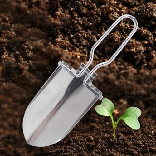 Mini Folding Shovel Lightweight Stainless Steel Garden Tool Shovel for Camping Hiking Silver with Storage Bag