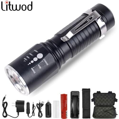 A50 XM-L T6 LED Flashlight Torch Zoom Adjustable Waterproof 5 Modes Aluminum 18650 Battery Hard Bike Light Bulbs Cycling Litwod