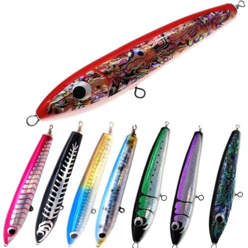 SWOLFY 1PCS Topwater Wooden Lure Deep Sea Pencil lure 20cm 22cm 24cm Stickbait GT Surface Trolling Lure Open Ocean Angling