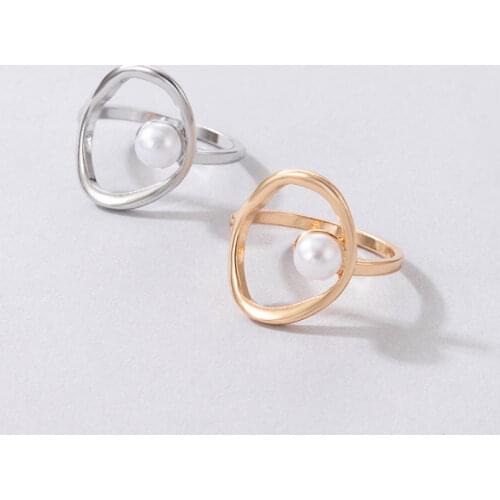 Tocona Luxury Pearl Stone Single Rings for Women Hollow Geometric Alloy Metal Irregular Party Jewelry Gift Wholesale 17226