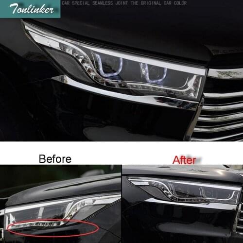 Tonlinker 2 PCS DIY Car styling ABS chrome Front headlight eyebrows light box Stickers for TOYOTA HIGHLANDER 2015 accessories