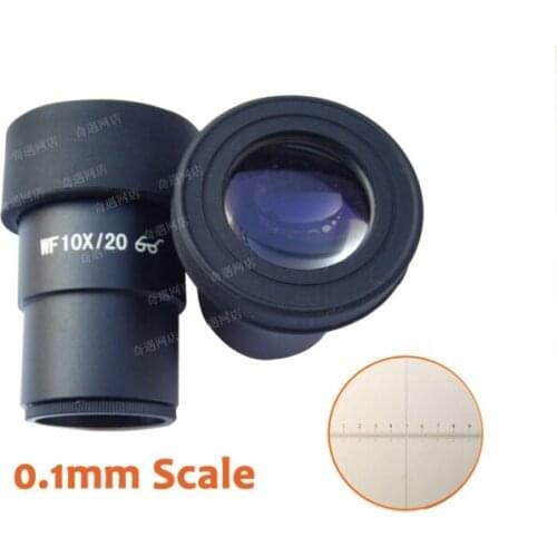 WF10X/20mm High Eyepiont Eyepiece Lens for Zoom Stereo Microscope with Rubber Eye Shield Cups Guards and Graduated Scale 0.1mm