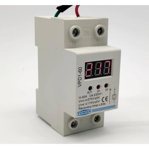 40A 60A 220V automatic reconnect over and under voltage protection protective device relay with Voltmeter voltage monitor