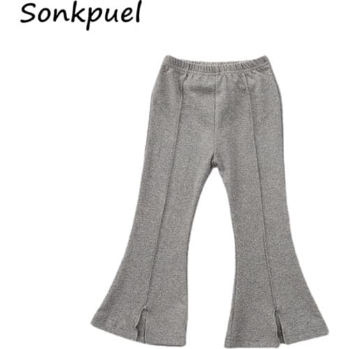 Kids Cotton Leggings Children Girls Solid Pants Little Girl Casual Trousers Four Seasons Clothes Fashion Bell Bottoms 2-6 Years