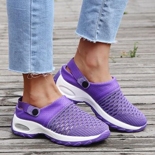 Hollow Mesh Air Cushion Wedges Two-wear Womens Casual Single Shoes 2021 Fall New Fashion Breathable Sneakers White Shoes Women