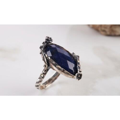 UM US JEWELRY Lapis Natural Gemstone 925 Sterling Silver Women 'S Ring