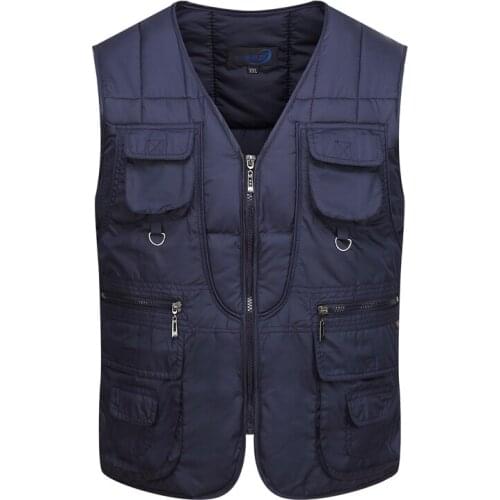 Male Many Pocket Waistcoat Multi Pocket Vest Men Winter Cotton Padded Casual Warm Photographer Sleeveless Outerwear Jacket