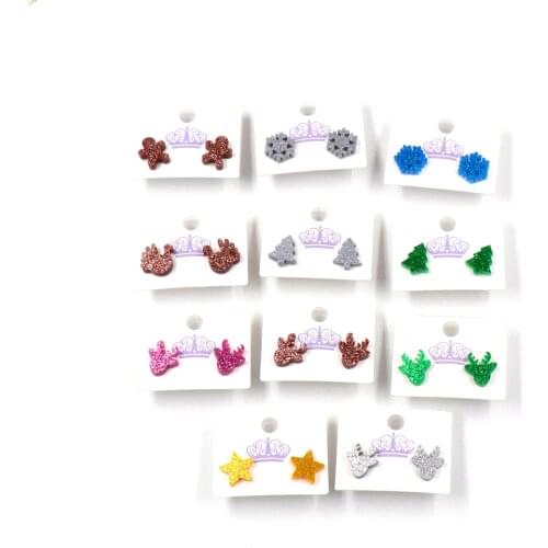 1pair)12mm Glitter Acrylic Stud Earrings Ginger Star Deer Turkey Snowflakes Christmas Stud Earrings -ST-1