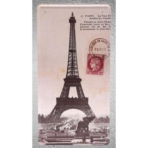1 pc Eiffel Tower France Paris Lyon Stamp plaques shop store Tin Plates Signs wall Decoration Metal Art Vintage Poster