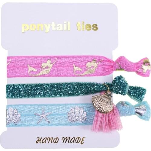 4sets/pack 4 styles tassel hair ties unicorn mermaid print hair accessories bracelet for girls