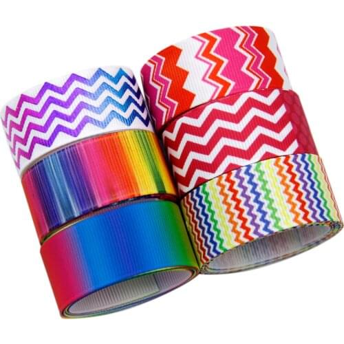 David accessories 6roll/set 22/25mm Stripe Wave Printed Grosgrain Ribbon Set 6 Style Ribbons DIY Material Decoration,1Yc8653