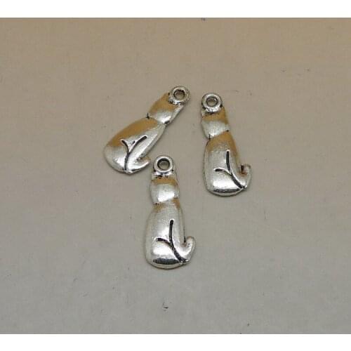 ALY 100 Pcs/lot Antique Silver Cat Charms 23x11mm Cute Sitting Cat-Kitty Animal Charms A4708