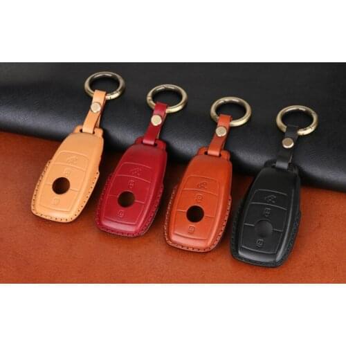 Car Handmade Genuine Leather Key Case Cover Holder Wallet For Mercedes Benz E Class E200L/E300L/C260L/C180 GLC A200 Accessories