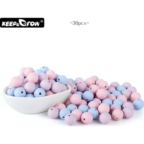 Keep&Grow 30Pcs Round Silicone Beads 12mm Food Grade Baby Teething Beads Silicone Teethers For Necklace Making Toys Accessories