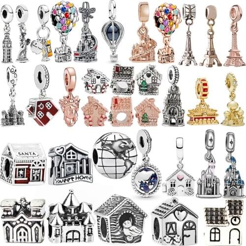 Disny Fairy tale Princess castle Pendant Fit Original Pandora Charms Bracelet Magic castle house Beads Women fine jewelry DIY