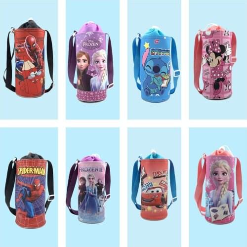 Disney Mickey Minnie Upgrade Cartoon Water Cup Cover PU Insulation Waterproof Baby Bottle Cover Spiderman Water Bottle Bag