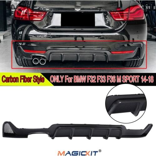 MagicKit Rear Bumper Diffuser Twin Exhaust Pipe For BMW 4 Series F32 F33 14+ Carbon Fiber