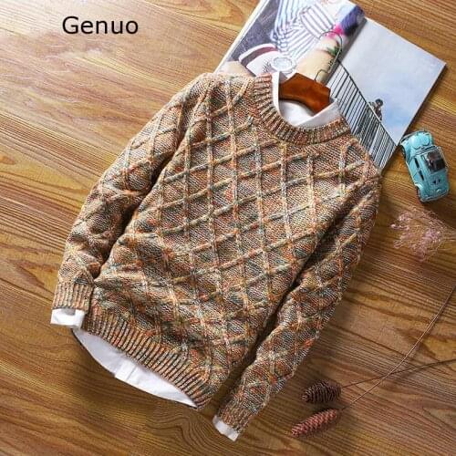 Genuo New 2020 Autumn Winter Mens Sweaters Fashion Men O-Neck Slim Fit Pullover Sweater Mens Wool Knitted Pullovers Clothing