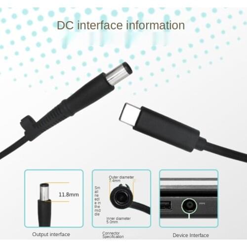 100W Laptop Power Supply Adapter Charing Cable USB Type C to DC7.4*5.0mm Plug Converter for Dell N4010 N4030 N4050 1400 D610