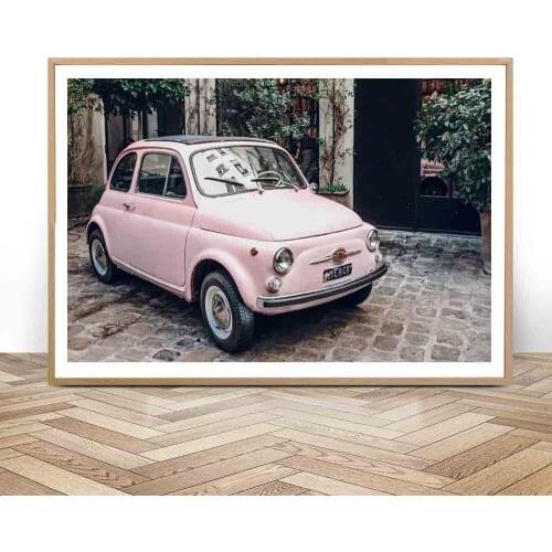 Quadro Pink Car Wall Art Palm Tree Canvas Painting Poster Vintage Posters And Prints On Wall Pictures For Living Room Home Decor