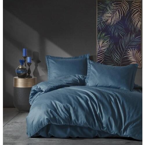 Cotton Box Double Satin Duvet cover set Elegante Stripe Blue