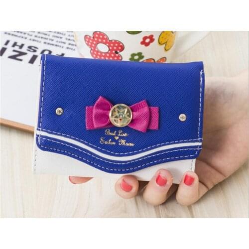 1 piece Sailor Moon Wallet Women Lady Short Wallets Female Candy Color Bow PU Leather for Card Purse Clutch Bag New
