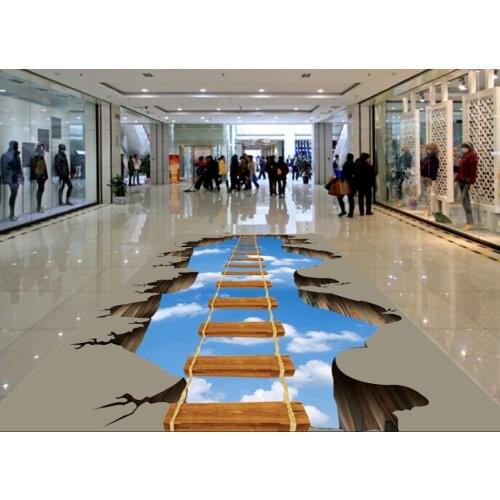 Beautiful scenery wallpapers 3d floor painting wallpaper sky Wooden bridge 3D floor