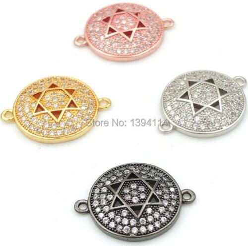 20*15*3mm Micro Pave Clear CZ Round Of Hexagram Connectors Fit For Men And Women Making Bracelets Jewelry